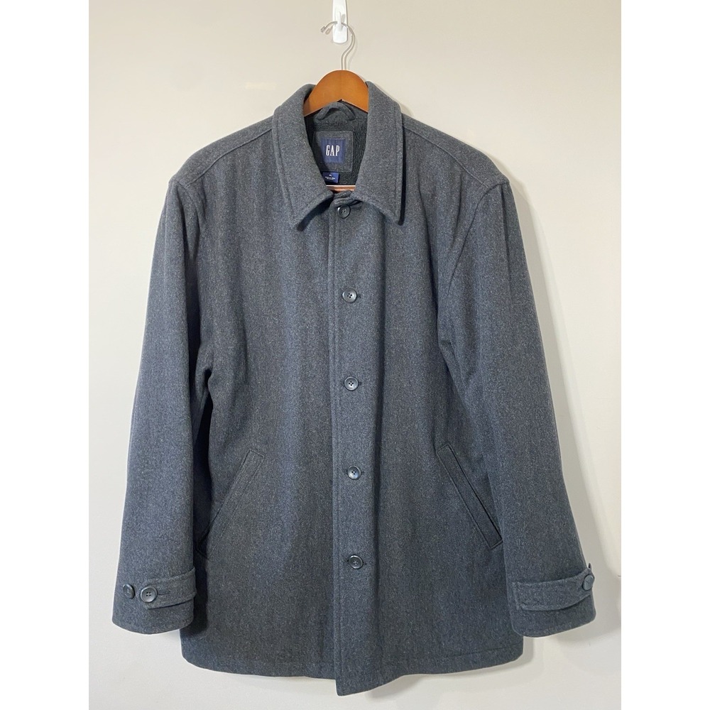 Vintage GAP Wool Blend Coat Gray Sherpa Lined Jacket Mens XL‎ Classic 90s Style